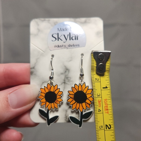 Handmade Shrinking Plastic Sunflower Dangle Earrings - Picture 5 of 5